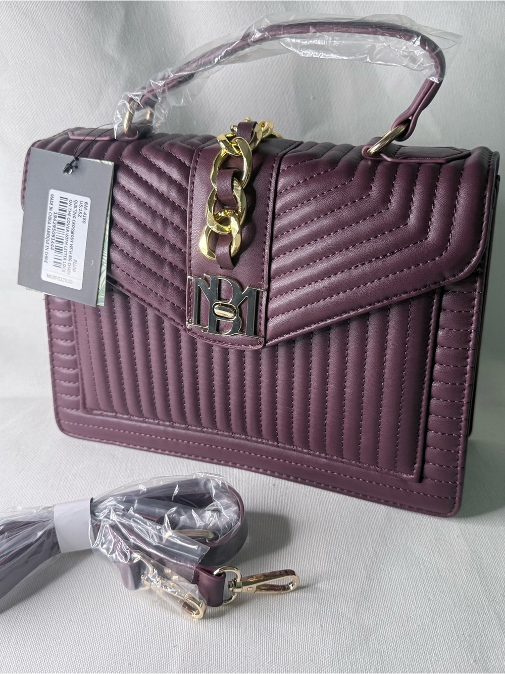 Badgley Mischka Quilted Crossbody Satchel in Plum